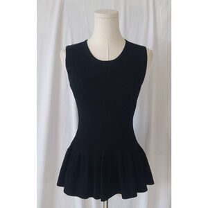 New Adam et Rope Black Ribbed Peplum Top Small